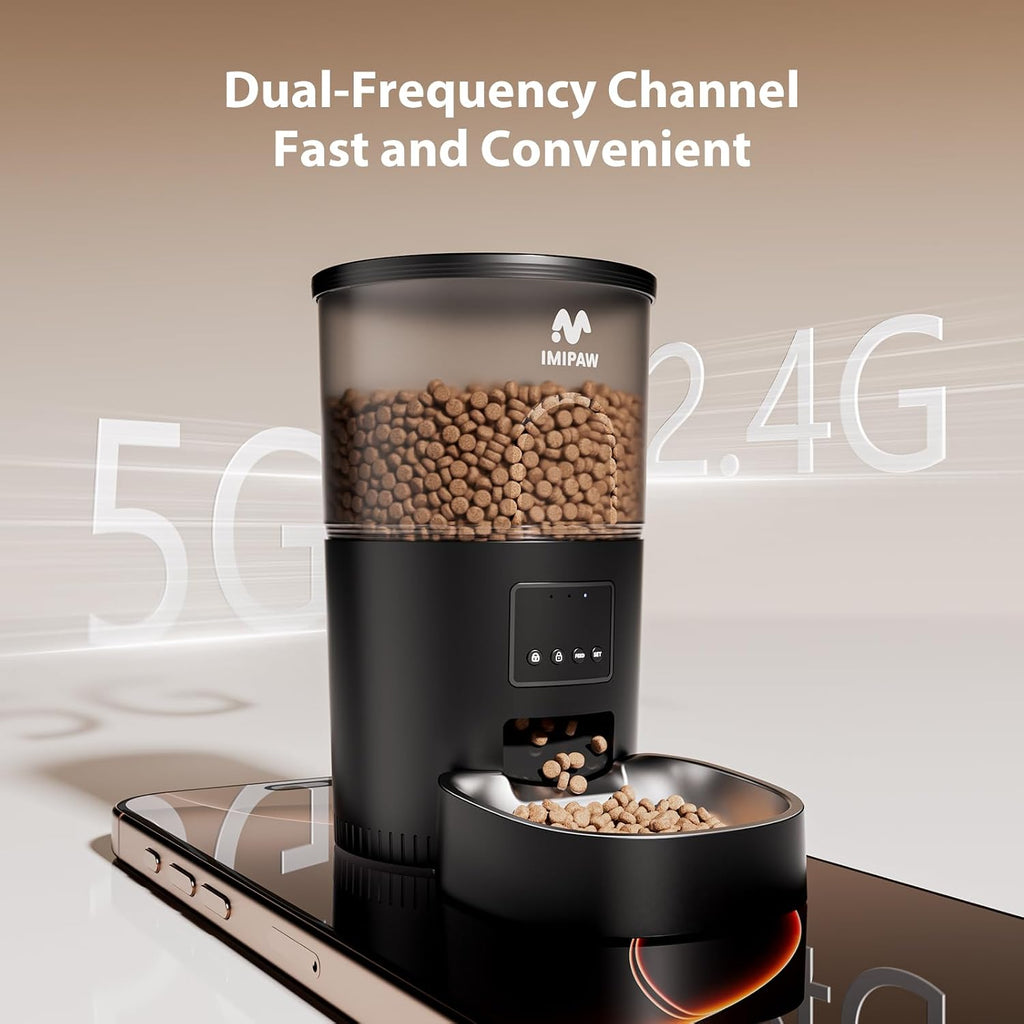 Automatic Cat Feeder, 5G WiFi Food Dispenser with APP Remote Control, Pet Dry Food Smart Feeder, Programmable Timed
