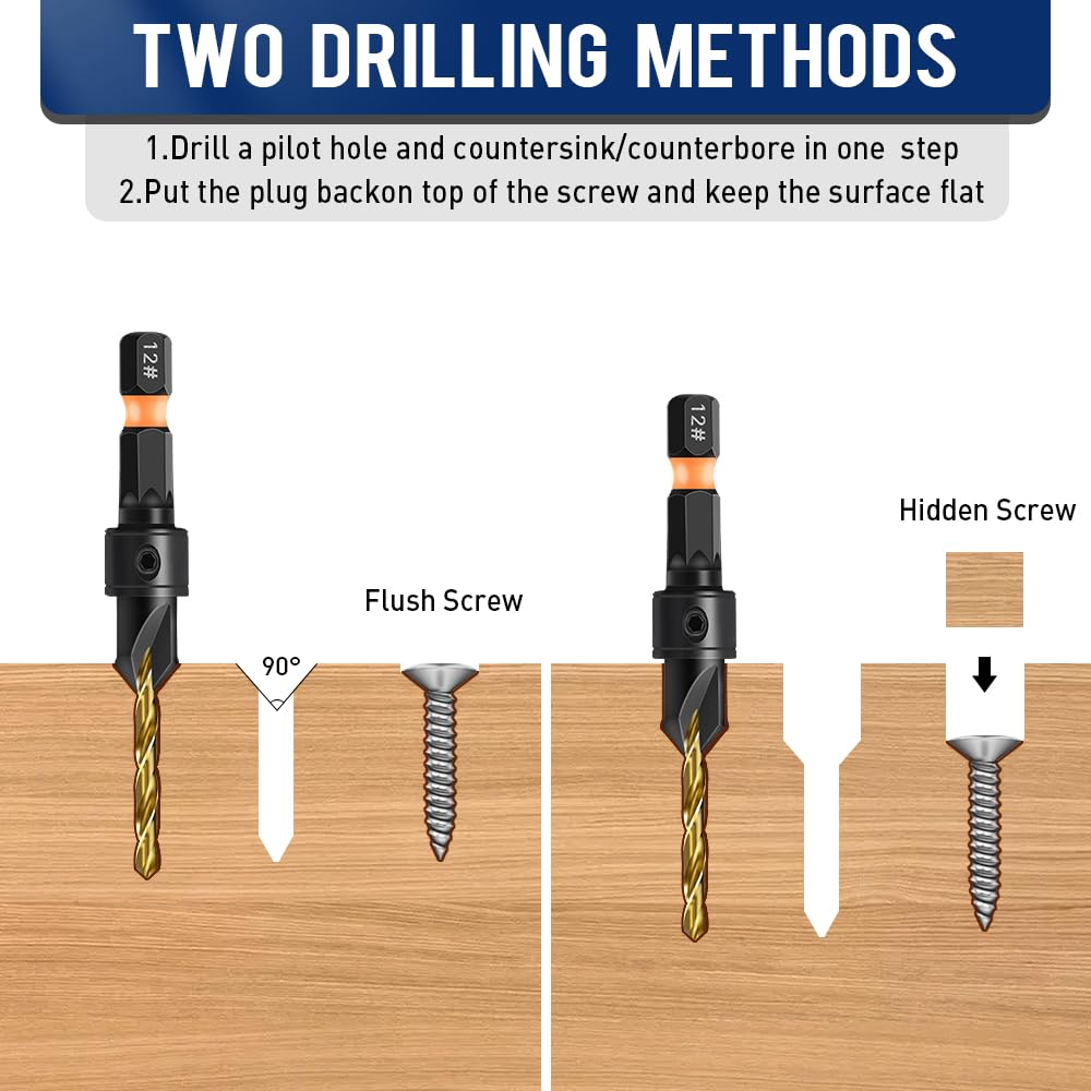 shengbenhao 23Pcs Countersink Drill Bit Set #4#6#8#10#12 Adjustable