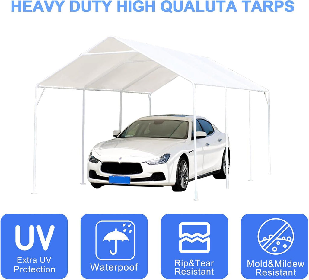 10 x 20 Ft Heavy Duty Carport Replacement Canopy Waterproof UV Protected Garage Top Shelter Tarp Tent Cover with 44