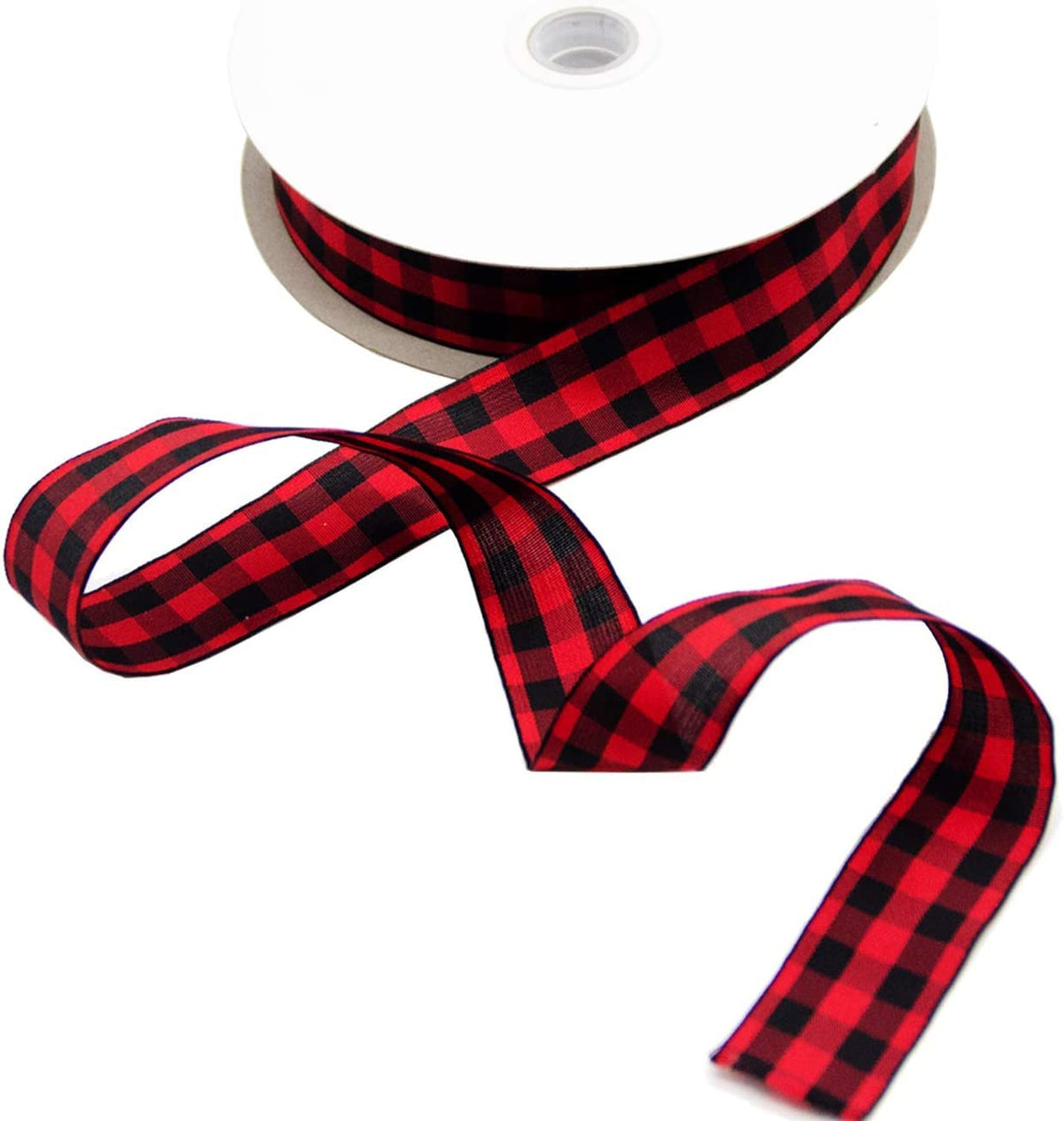 50 Yard Large Buffalo Plaid Ribbon- 1.0 Inch Black and Red Check Ribbon- Lumberjack Ribbon for Lumberjack Party