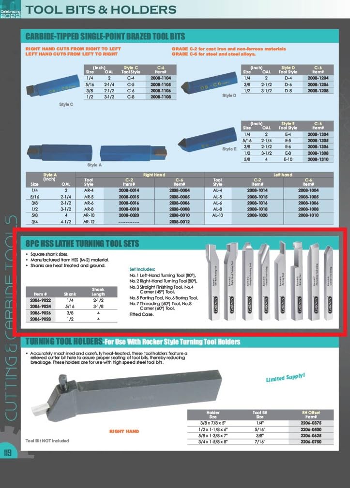 HHIP 2006-9024 5/16 X 3-1/8" 8 Piece High Speed Steel Lathe Turning Tool Set