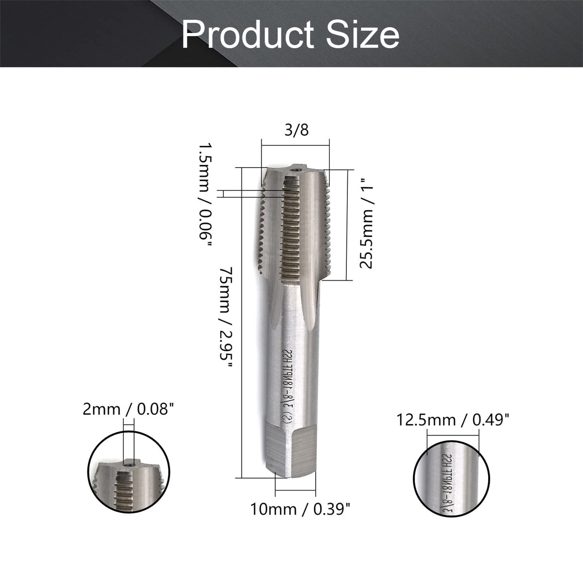 Utoolmart Machine Tap 3/8-18 NPTF Straight Pipe Thread Flutes High Speed Steel 1pcs