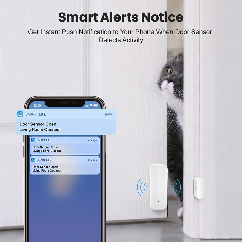 Smart Door Sensor: WiFi Door and Window Sensor, Wireless Design, Instant Alerts, Door Open Contact Sensor for Home