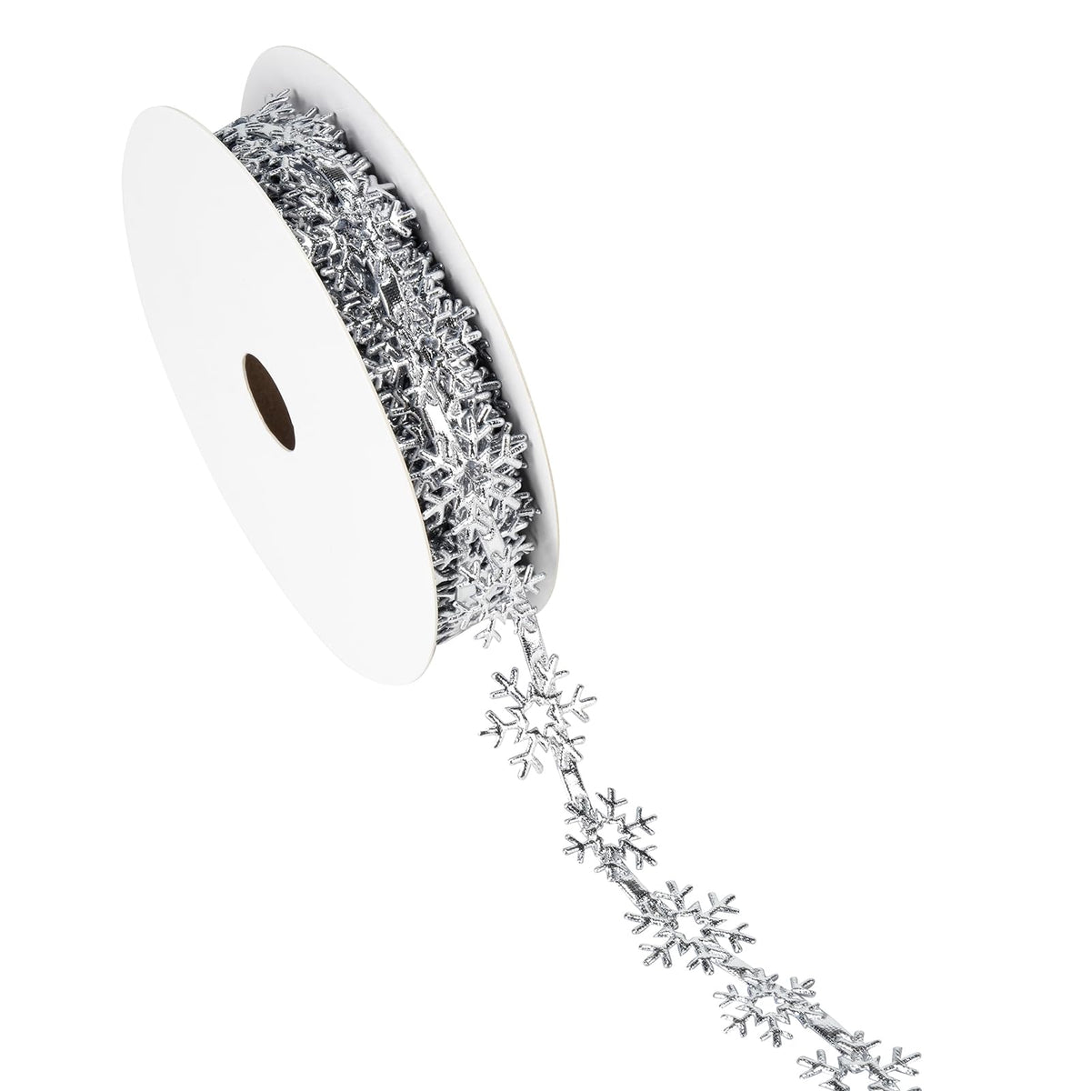 Silver Glitter Snowflake Ribbon 1 Inch, 10 Yards Per Roll Sequins Trim Ribbon Use for Christmas Tree, New Year