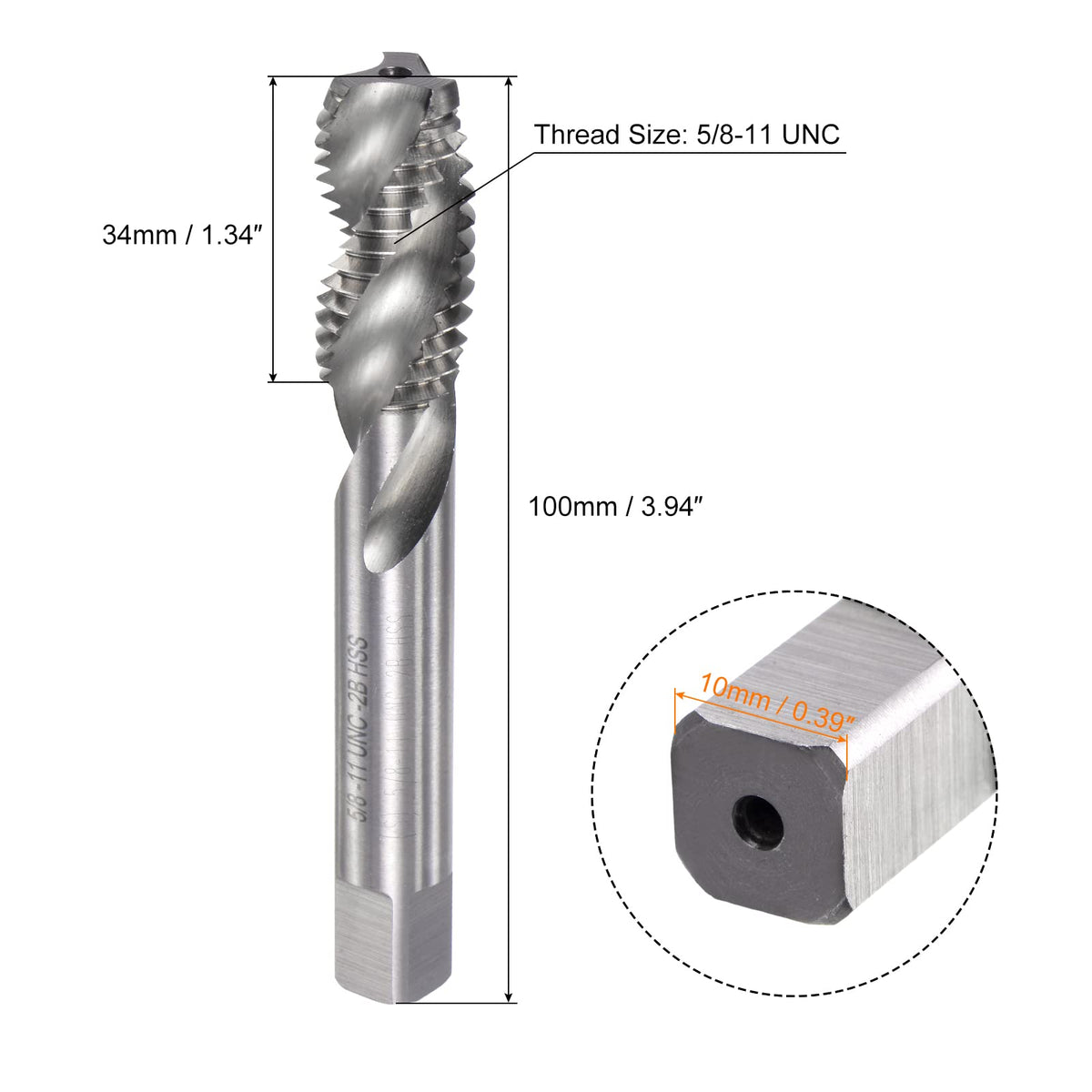 uxcell Spiral Flute Taps, 5/8-11 UNC 2B High Speed Steel (HSS) Uncoated Machine Thread Milling Threading Screw Tap 3 Flutes Tapping Tool