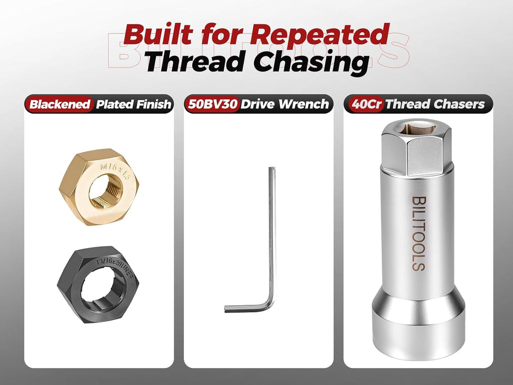 BILITOOLS 17-Piece Axle Nut Spindle Thread Chaser Set