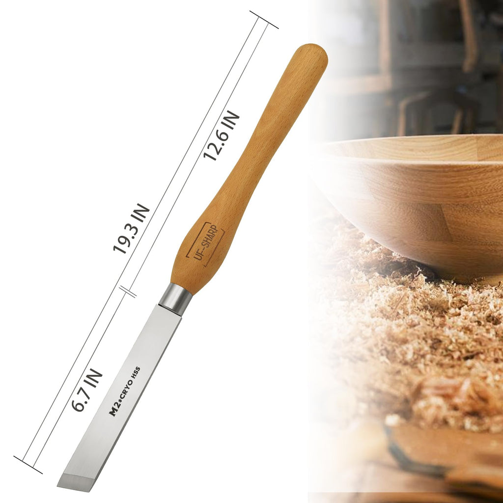 UF-SHARP 1 inch Skew Chisel, M2 Cryo High Speed Steel Wood Turning Tools with Beech Wood Handle