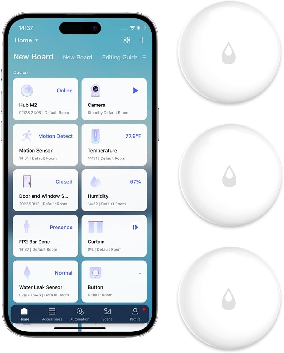 Water Leak Sensor 3 Pack, Zigbee Water Leak Detector for Alarm System | Requires AQARA HUB, App Notifications, Smart