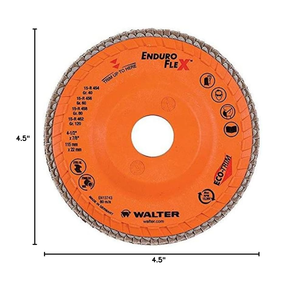 Walter 06B454 ENDURO-FLEX Abrasive Flap Disc - [Pack of 10] 40 Grit, 4-1/2 in. Finishing Disc with ECO-TRIM Backing. Blending Discs
