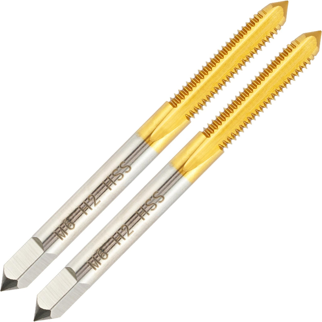 Aceteel 2pcs M6X1.0 Thread Tap, Ti-Coated M6 x 1.0 HSS Machine Tap