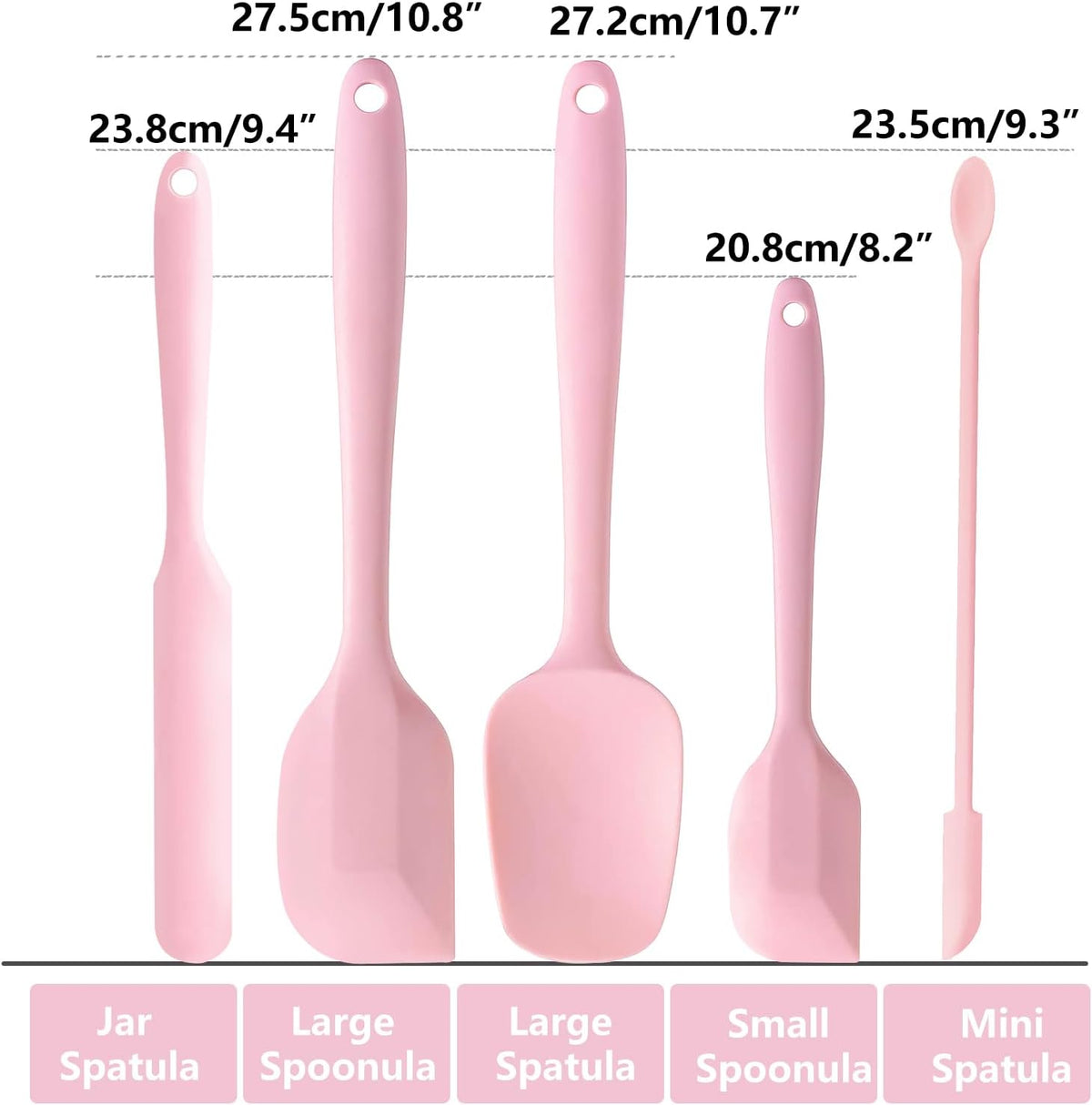 5 Piece Pink Silicone Spatula Set, Heat Resistant Rubber Spatulas Set, Silicone Kitchen Utensils Set Dishwasher Safe