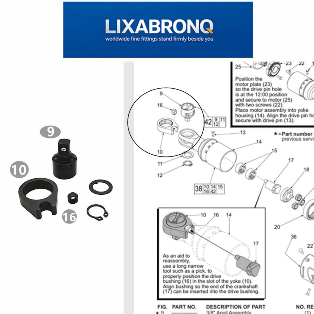 3/8" Anvil Assembly & Yoke Driver Bushing Replacement for Milwaukee 2457-20