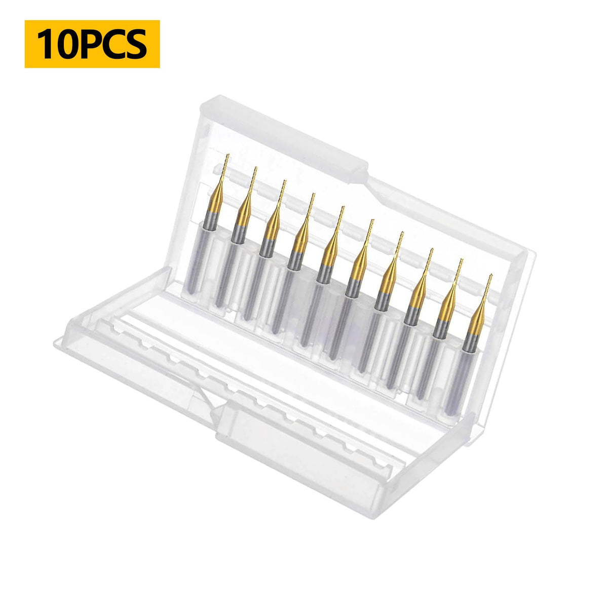 WEXWE Tools 10Pcs 0.9mm TiN Coating Solid Carbide End Mill Engraving Milling Cutter CNC Router Bits for PCB Machine, 1/8" Shank 1BOX