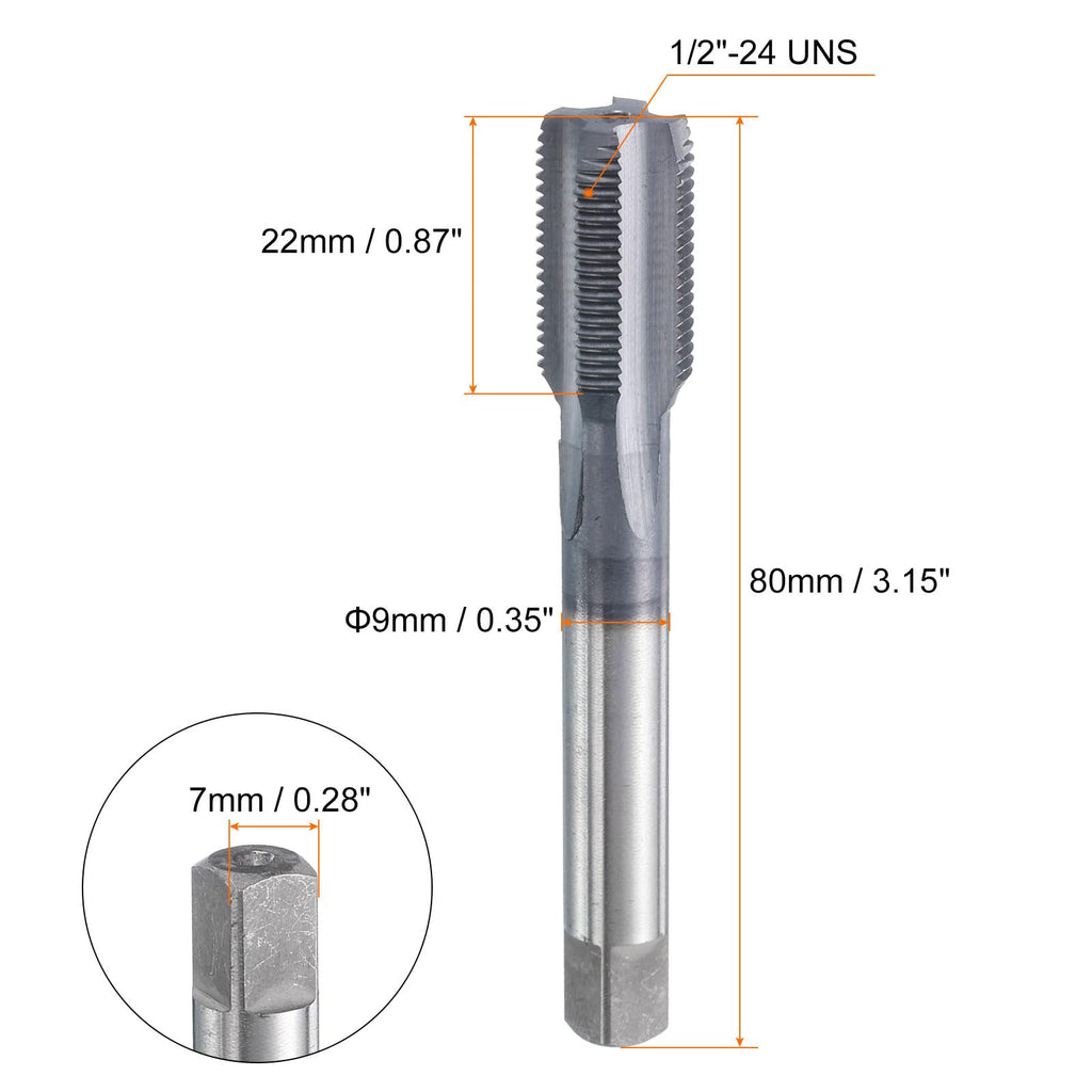 HARFINGTON 1/2"-24 UNS Thread Tap 6542 Cobalt High-Speed Steel TiCN Coated Plug Tap Right Hand Flat Head 4 Straight Flutes Screw Threading Hand Tap