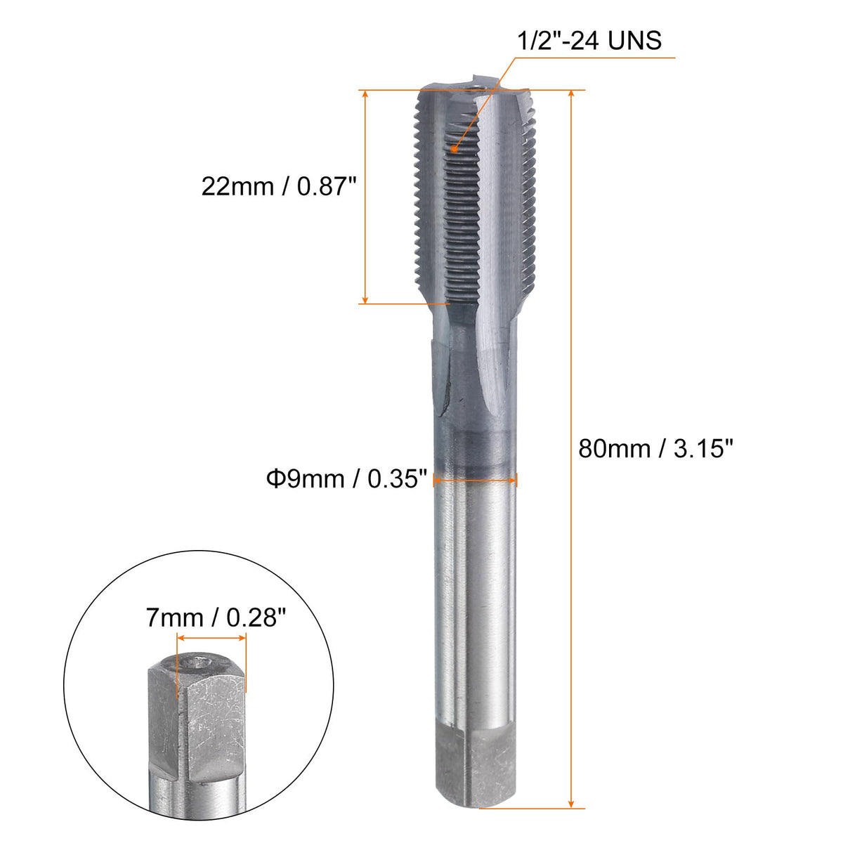 HARFINGTON 1/2"-24 UNS Thread Tap 6542 Cobalt High-Speed Steel TiCN Coated Plug Tap Right Hand Flat Head 4 Straight Flutes Screw Threading Hand Tap