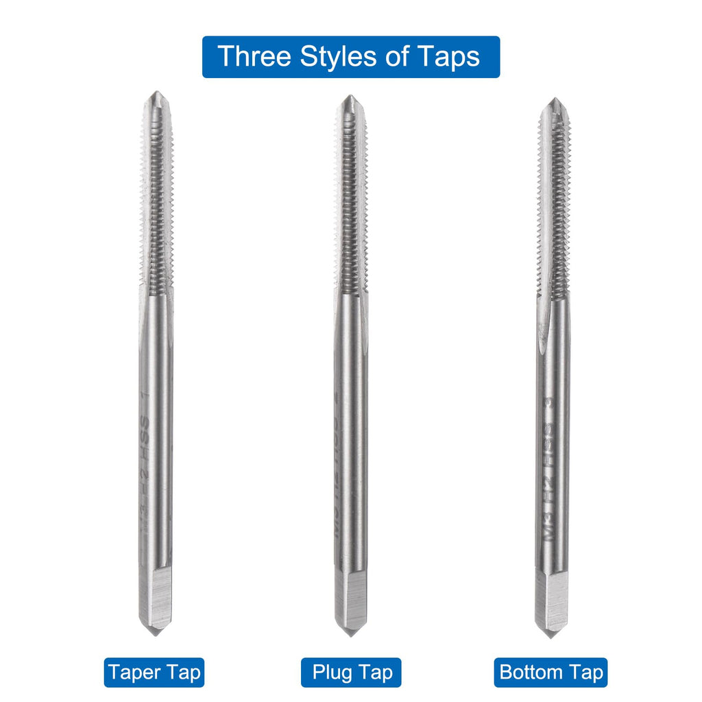 uxcell 3pcs Metric Hand Tap Set, M3 x 0.5 Taper/Plug/Bottom Thread Screw Taps, High Speed Steel Hand Threading Tapping Tool Kit
