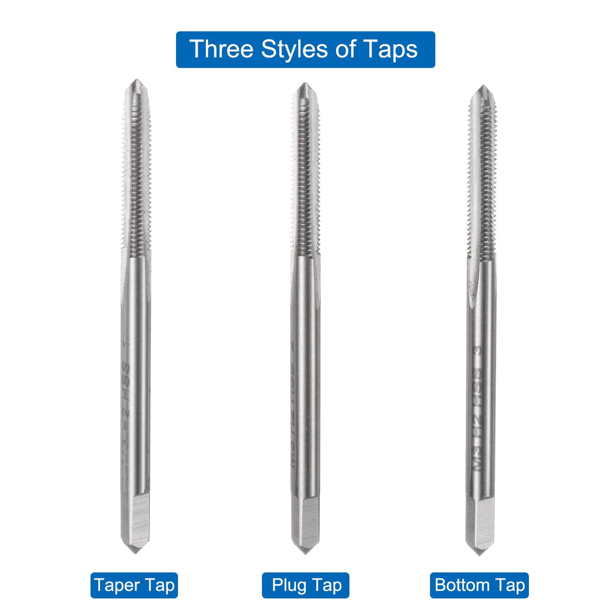 uxcell 3pcs Metric Hand Tap Set, M3 x 0.5 Taper/Plug/Bottom Thread Screw Taps, High Speed Steel Hand Threading Tapping Tool Kit
