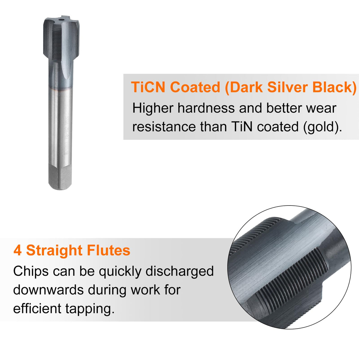 HARFINGTON M20x0.75 Metric Thread Tap 6542 Cobalt High-Speed Steel TiCN Coated Plug Tap Right Hand Straight Flutes Screw Threading Hand Tap