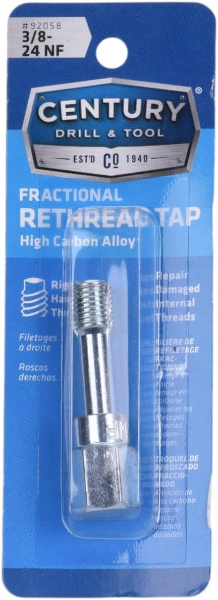 Century Drill & Tool 92058 Fractional Right Hand Rethreading Tap, 3/8-24 NF