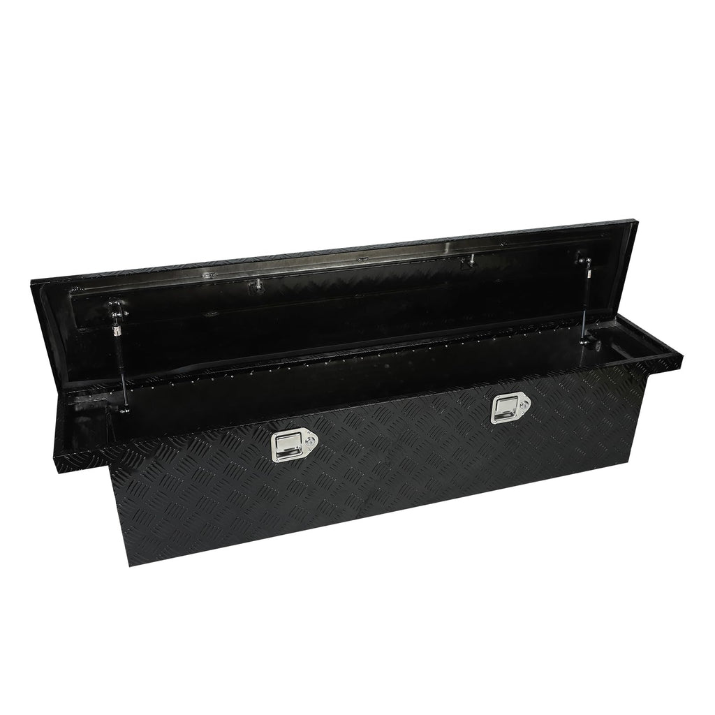 63" x 12" x 14" Deep Crossover Tool Box, Black Aluminum Low-Profile Truck Tool box with Dual Locks, Slim Pickup Truck