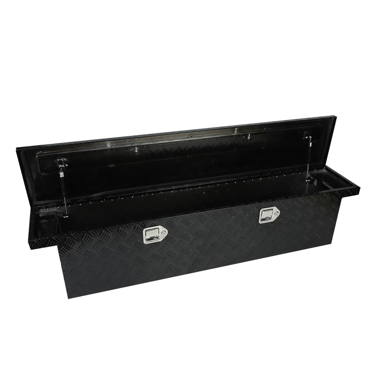 63" x 12" x 14" Deep Crossover Tool Box, Black Aluminum Low-Profile Truck Tool box with Dual Locks, Slim Pickup Truck