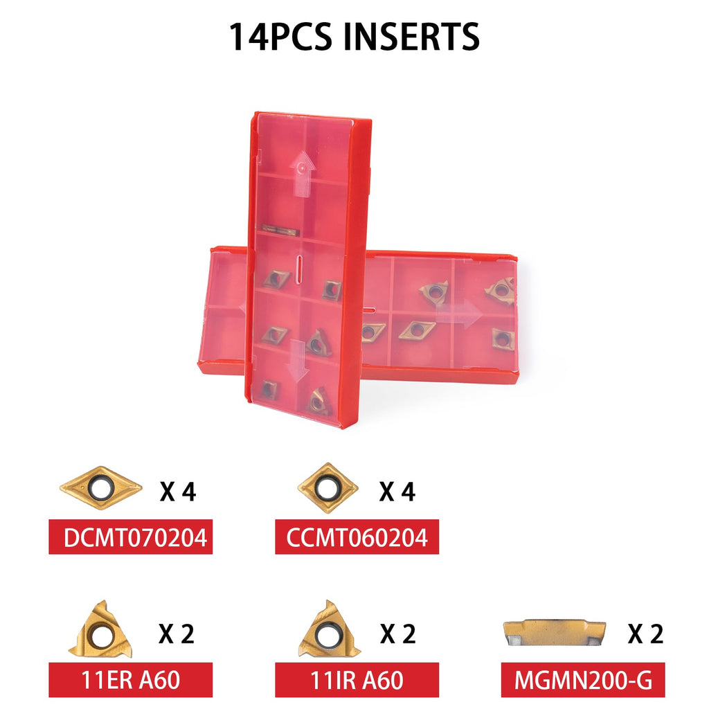 21Pcs Kit Indexable Lathe Turning Tool,7 Pcs Shank and 14 Pcs Inserts