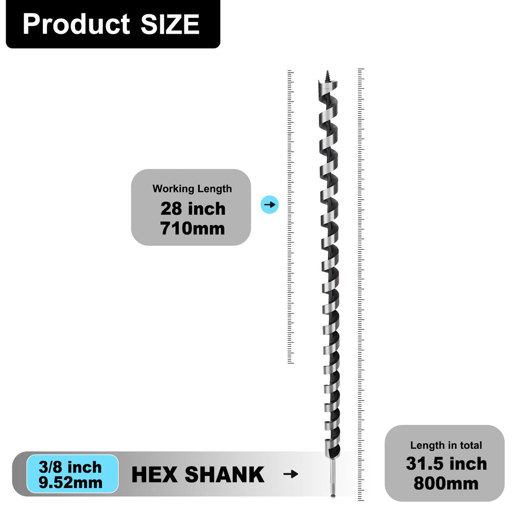 1" X 31.5" Auger Bit for Wood, 26x800mm Extra Long Auger Drill bit