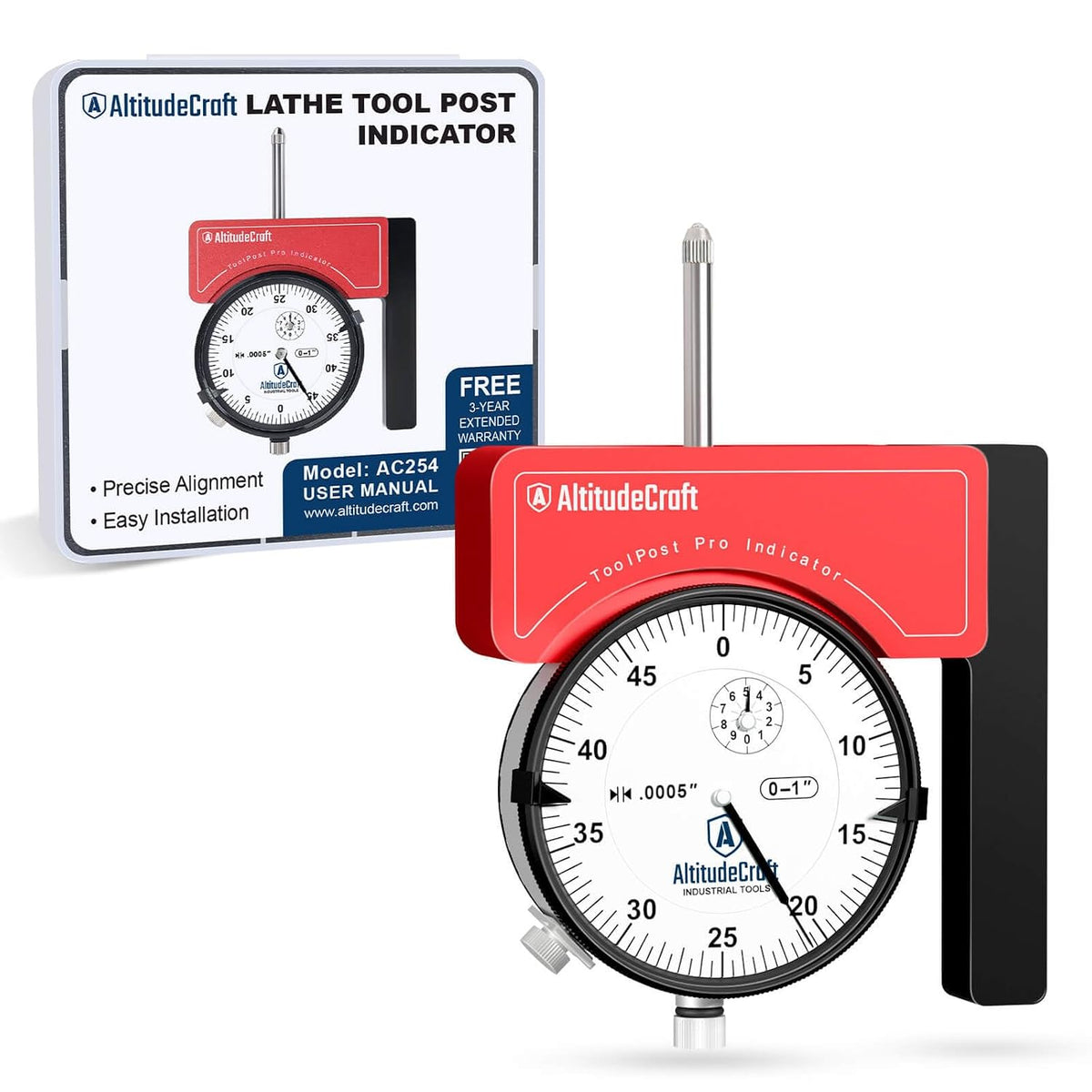 Lathe Tool Post Indicator Holder with .0005″ Dial Indicator