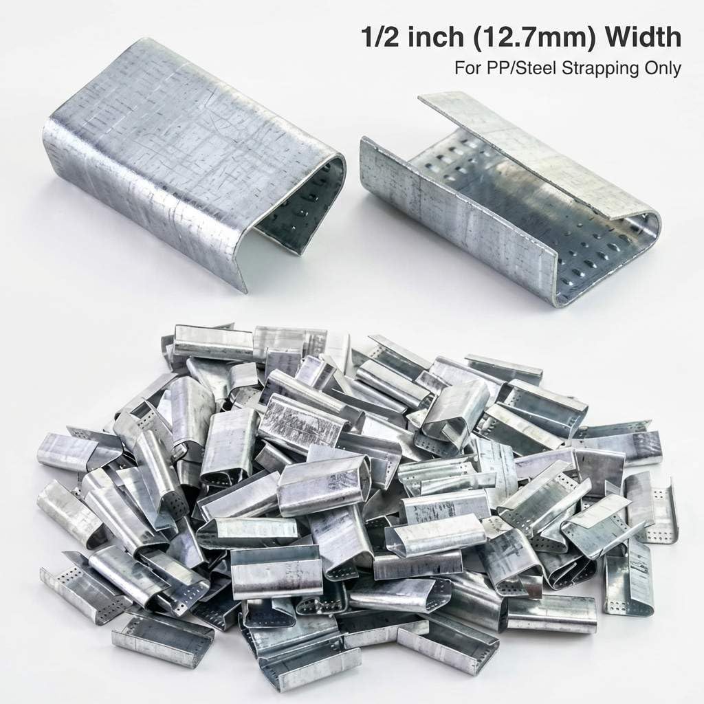 1/2" Steel Strapping Seals – 1000 Pack Metal Clips for PP or Steel Banding, Pallet & Cargo Securing