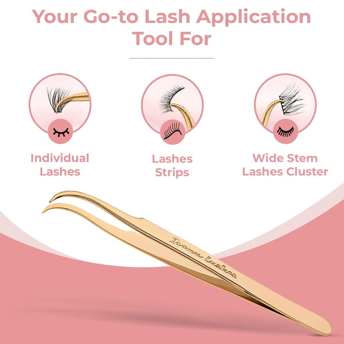 Eyelash Tweezer - 24K Gold-Plated Stainless - J-curved Tip for Precise Application - Applicator Tool for False