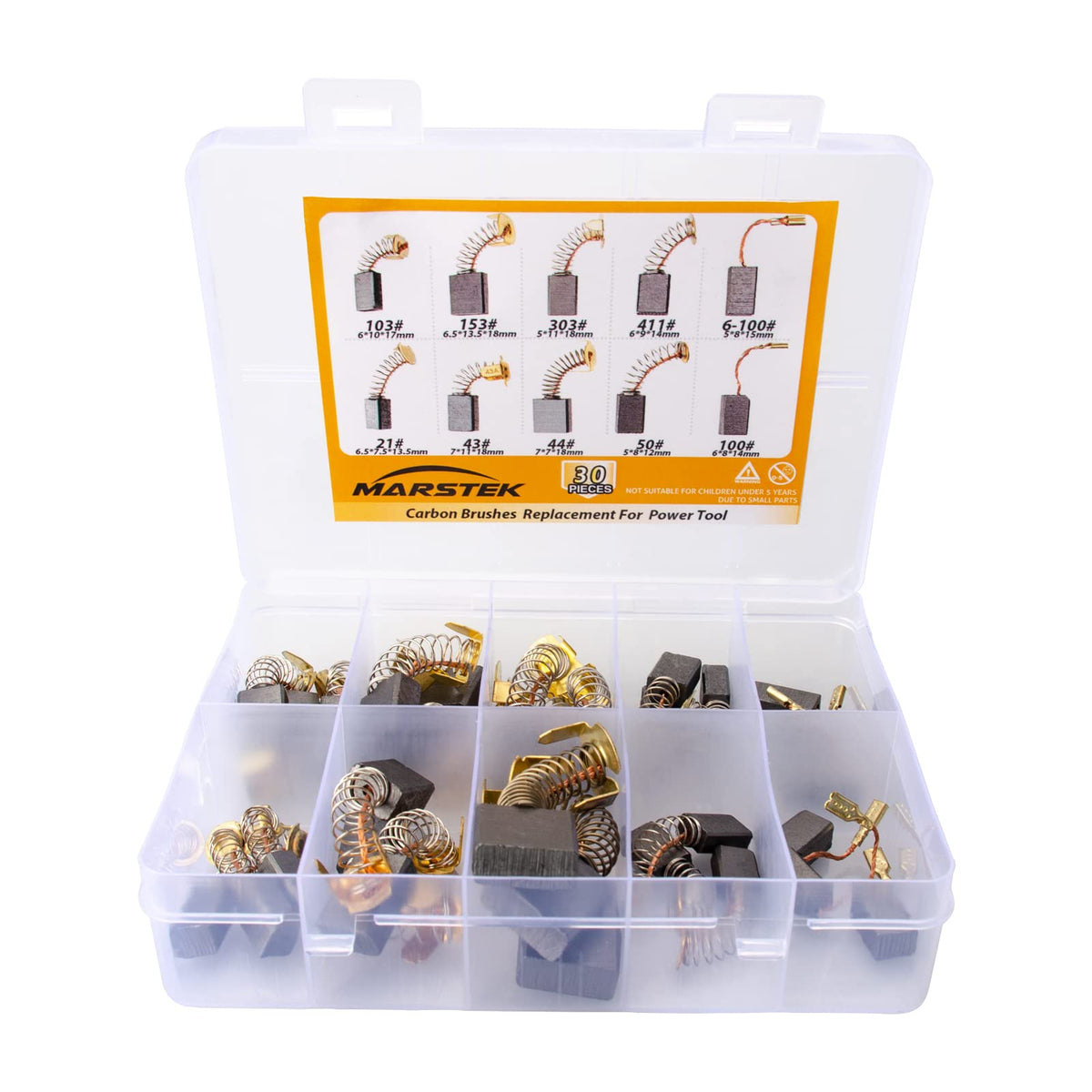 30 Pcs Electric Motor Carbon Brushes Set, 10 Assorted Sizes Carbon Brushes Replacement Kit for Angle Grinders, Electric Hammer Drills, Circular Saws