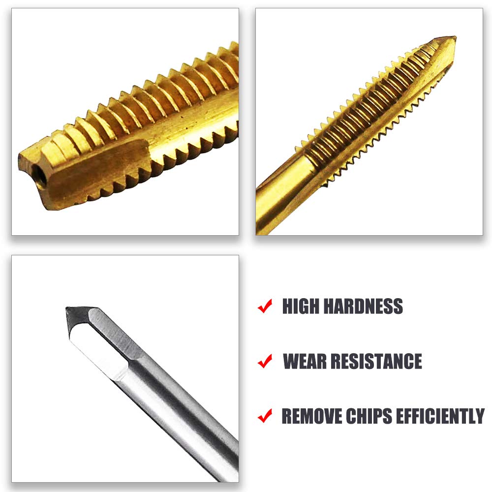 Machine Tap 7 PCS HSS6542 Spiral Point Titanium Coated Tap Machine Screw Thread Metric Tap Set Drill and Tap Set Thread Tapping Tool M2 M2.5 M3 M3.5 M4 M5 M6