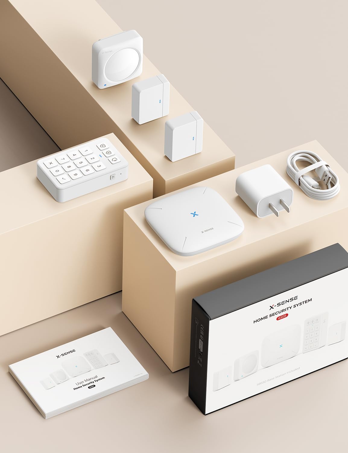 Smart Home Security System, Wireless Security System 5-Piece Set, Supports Mobile App Alerts, Compatible with Alexa