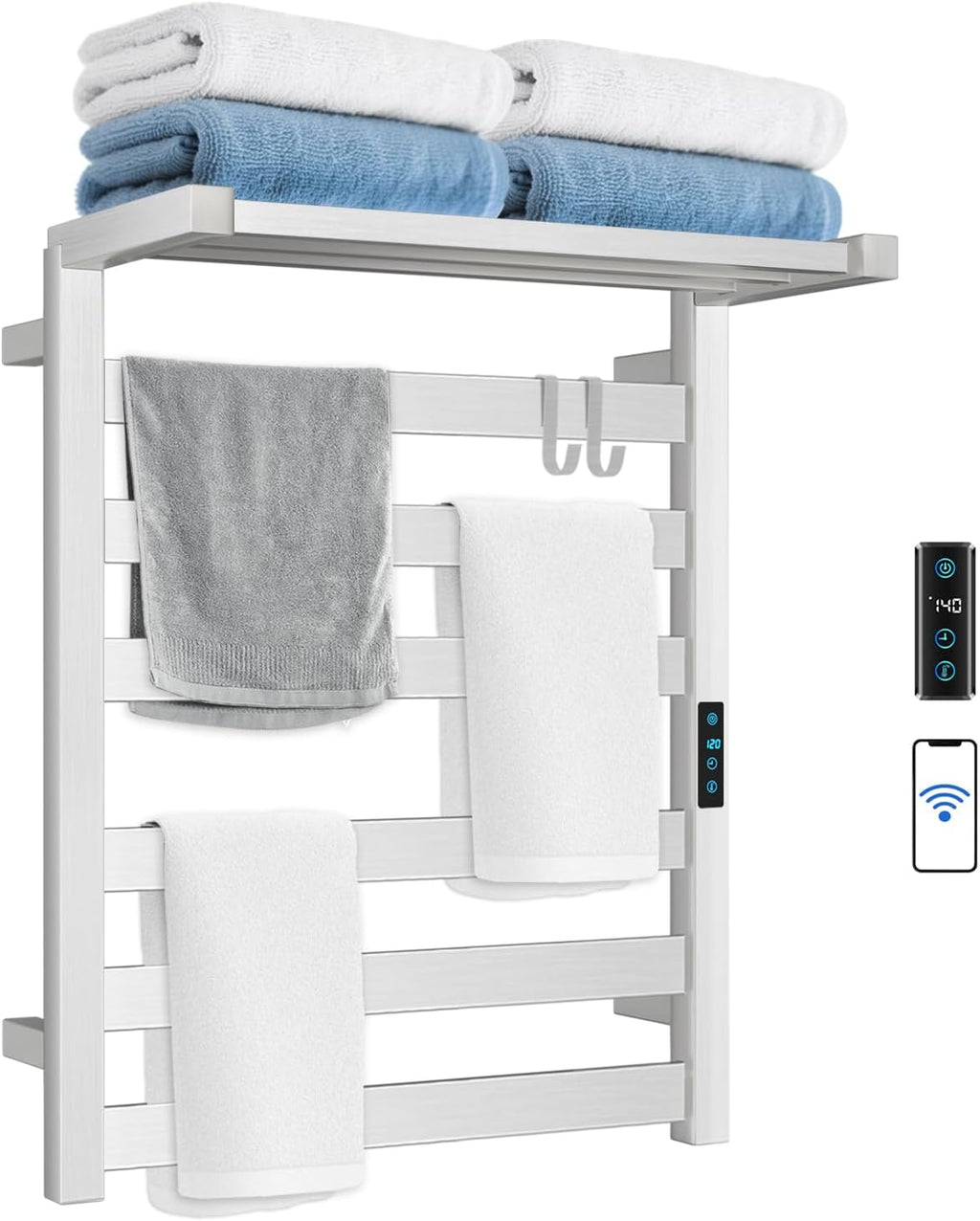 WiFi Heated Towel Rack Wall Mounted, Electric Towel Warmer, Brushed Nickel | WiFi App Remote, Foldable Space-Saving