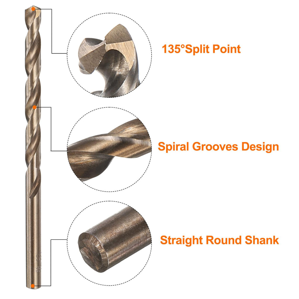 HARFINGTON 12pcs Cobalt Drill Bit, #6 0.204" HSS-CO Aircraft Twist Drill Bit with Straight Round Shank for Drilling Stainless Steel Cast Iron Tough Material