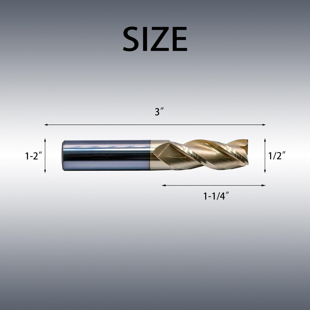 NZ 3 Flute 1/2" Solid Carbide Square End Mill ZrN Coated, 1Pc