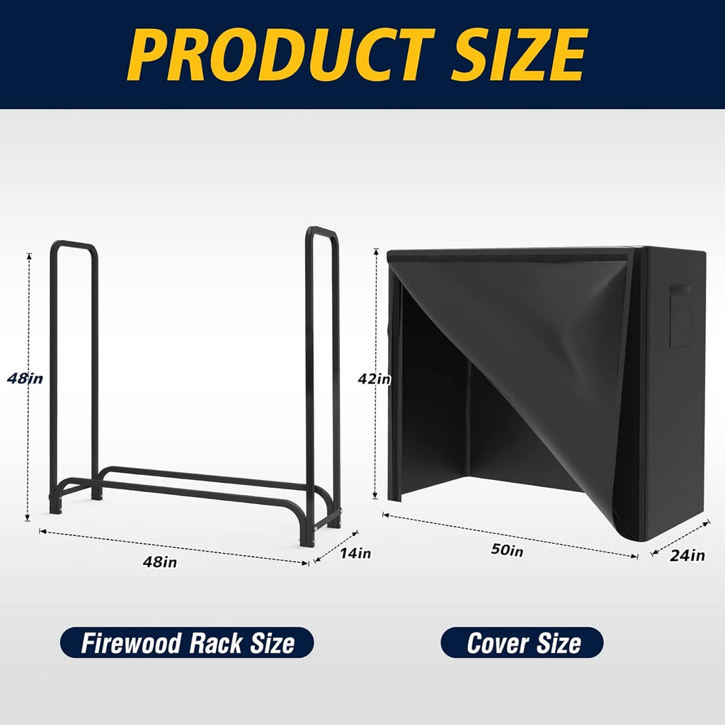 4ft Firewood Log Rack with Cover Outdoor, Heavy Duty Firewood Rack | with Weather Resistant 600D Oxford Fabric Cover