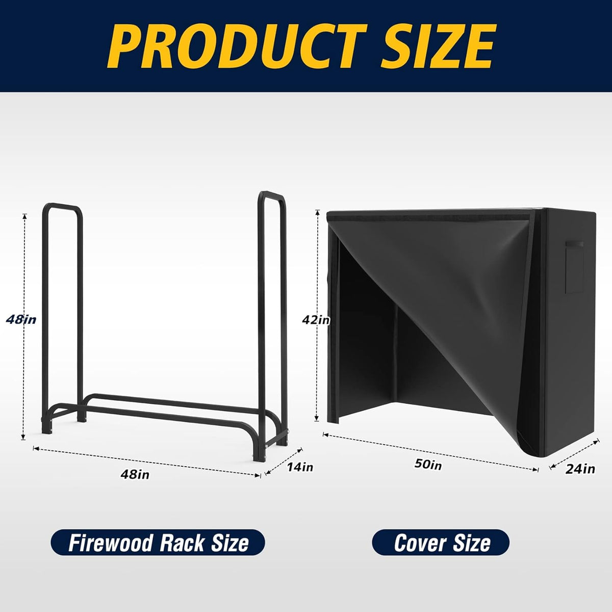 4ft Firewood Log Rack with Cover Outdoor, Heavy Duty Firewood Rack | with Weather Resistant 600D Oxford Fabric Cover