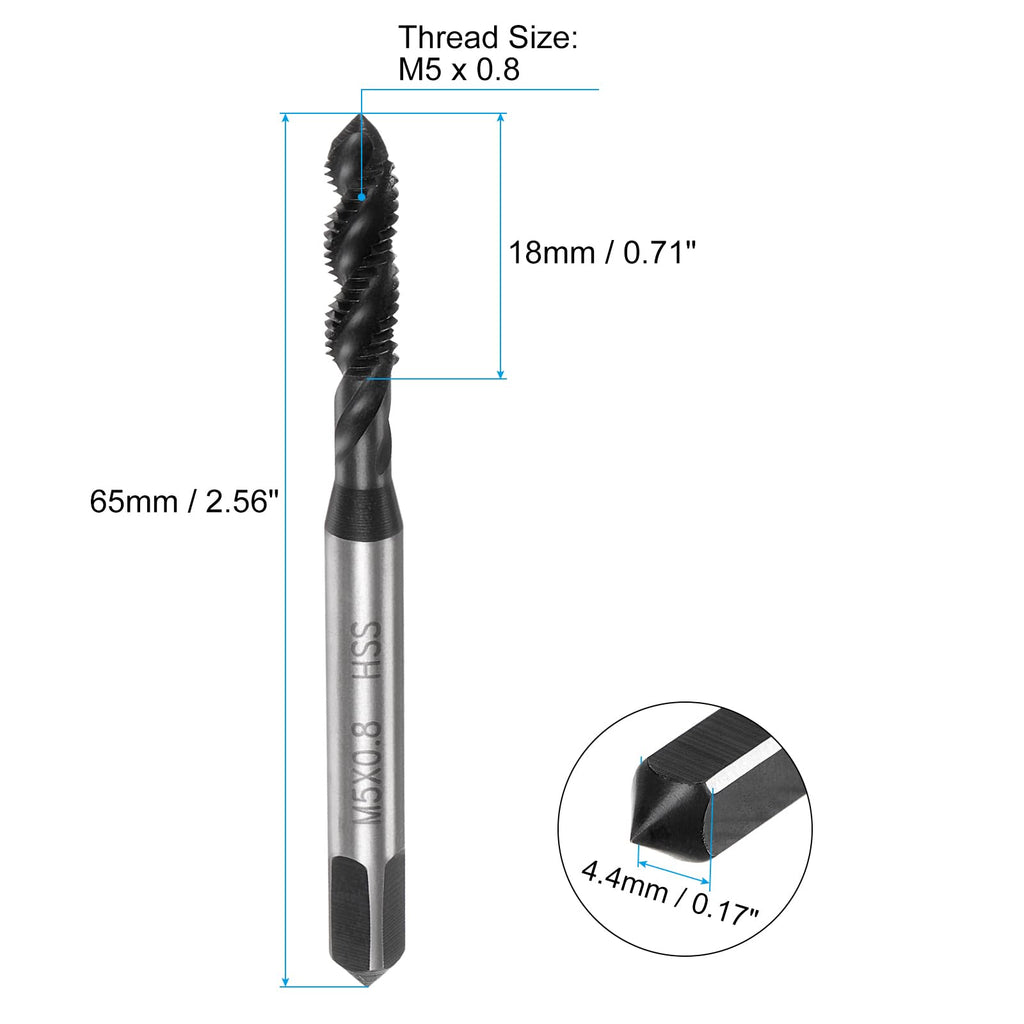 uxcell 4pcs Spiral Flute Thread Taps, M5 x 0.8 Nitride Coated Metric Screw Tap, Fully Ground High Speed Steel 6542 Machine Tapping Threading Tool for Machinist Thread Repair