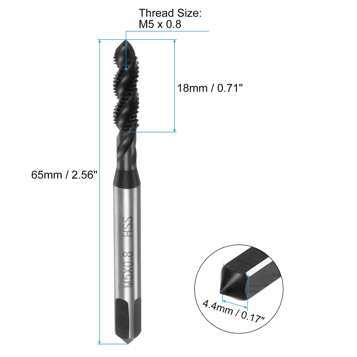 uxcell 4pcs Spiral Flute Thread Taps, M5 x 0.8 Nitride Coated Metric Screw Tap, Fully Ground High Speed Steel 6542 Machine Tapping Threading Tool for Machinist Thread Repair