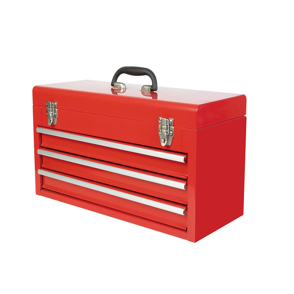 Portable Metal Tool Box with 3 Drawers, 20.5-Inch Steel Tool Chest with Top Storage, Ball Bearing Slides, Dual Latch
