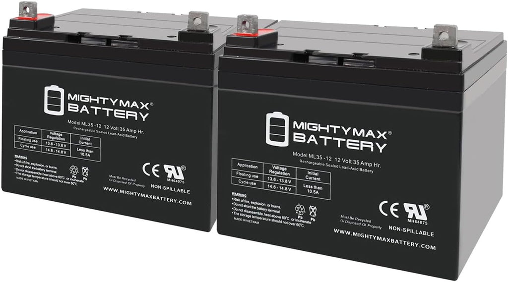 Mighty Max Battery ML35-12 - 12V 35AH Battery for Pride Jazzy Select Electric Wheelchair - 2 Pack