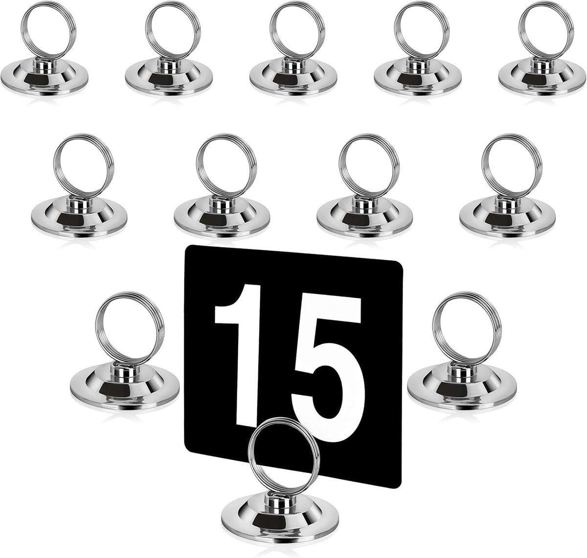 Ring-Clip Table Number Holder / Place Card Stand, 1.5 Inch, Silver, Metal, Set of 12