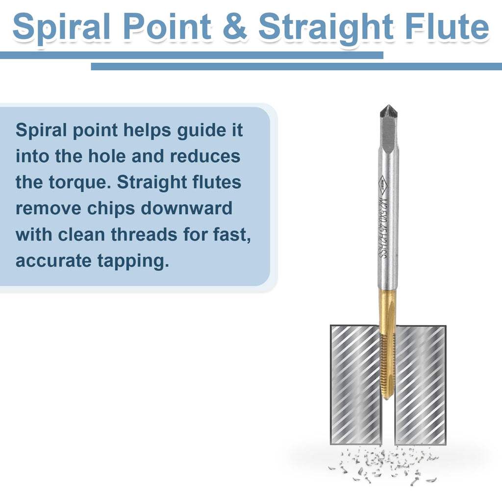 uxcell 4pcs Spiral Point Plug Taps, M2.5 x 0.45 Metric Thread Screw Tap, Titanium Coated High Speed Steel 6542, Machine Tapping Threading Repair Tool