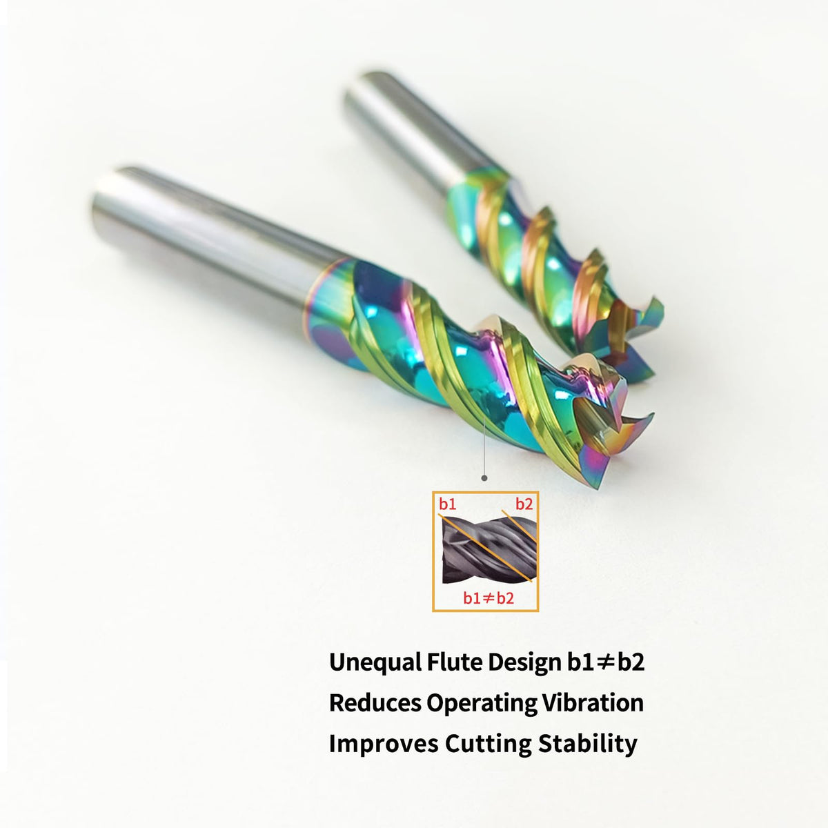 WEXWE Tools DLC Series Carbide Square End Mill, Diamond-Like Coating, End Mill for Aluminum, Copper, Magnesium Alloys, High Silicon Aluminum, Composite Materials,3 Flute,3/8 Shank(.375(3/8)", 2pcs)