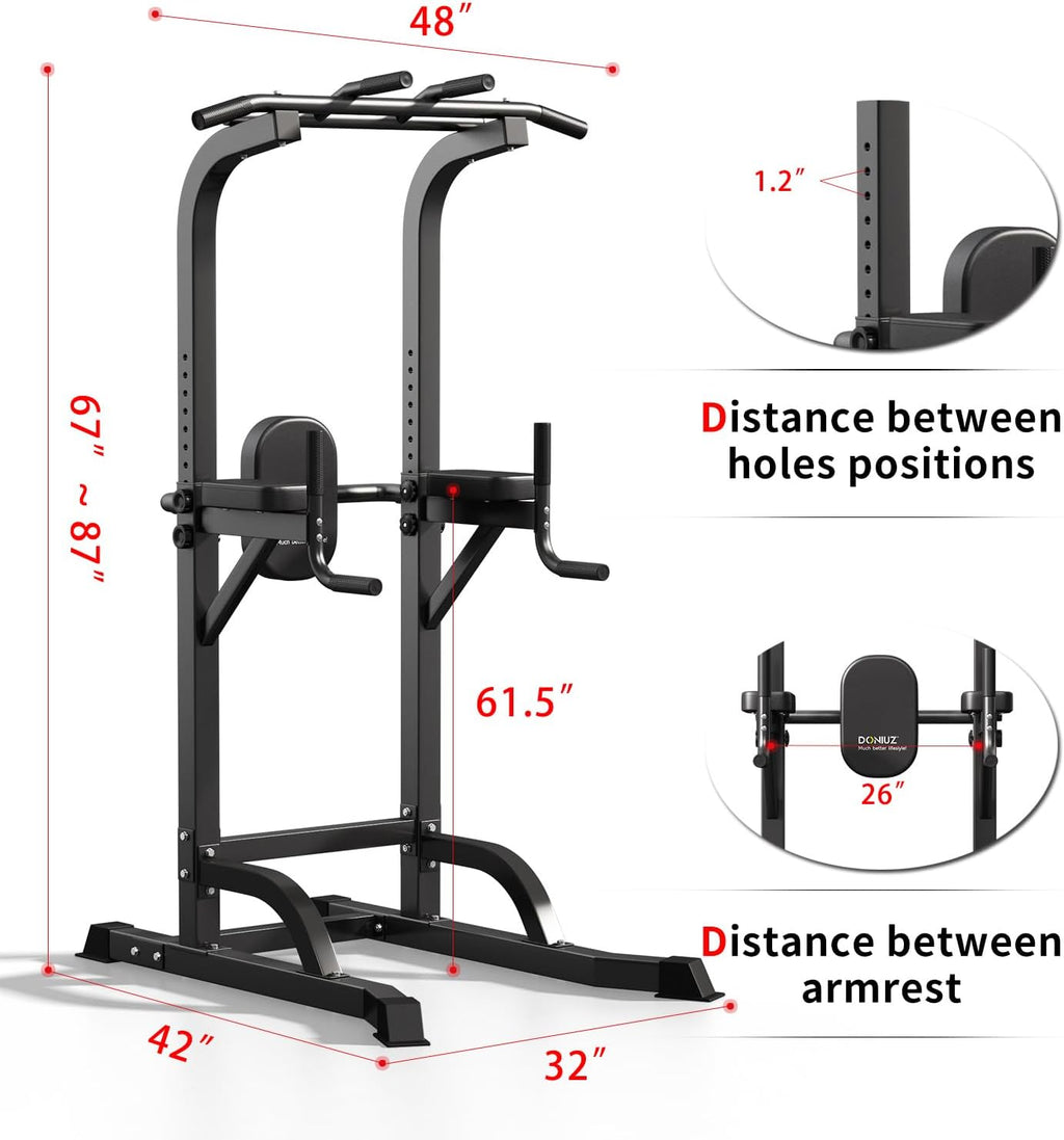 Power Tower Pull Up Bar and Dip Station, Multi-Function Home Gym, Strength Training Fitness Equipment, Height Adjustable