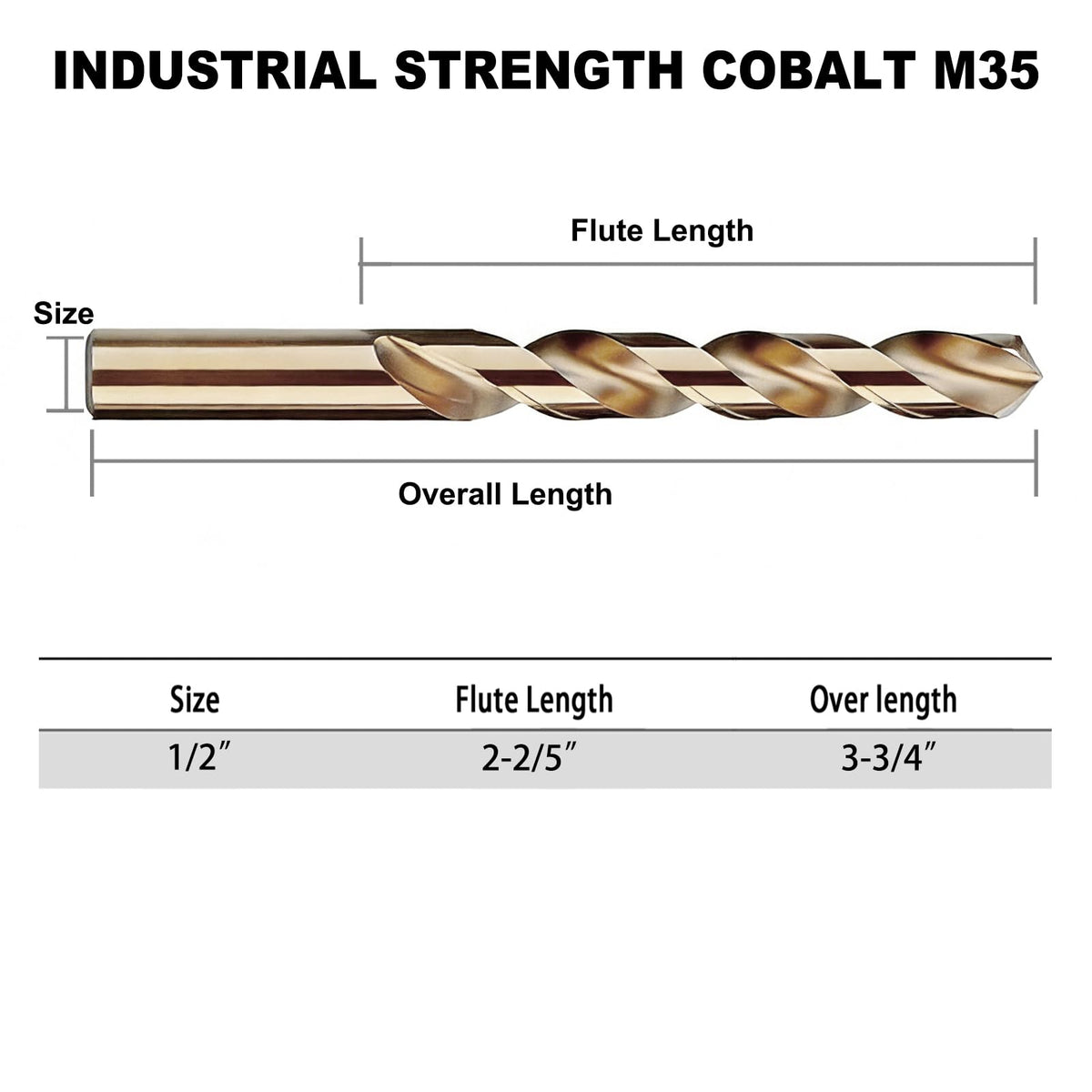 GMTOOLS 1/2 inch Cobalt Drill Bits, M35 HSS, 135 Degree Tip, Jobber Length Twist Drill Bit Set for Hard Metal, Stainless Steel, Cast Iron, Wood and Plastic, with Storage Case, Pack of 3
