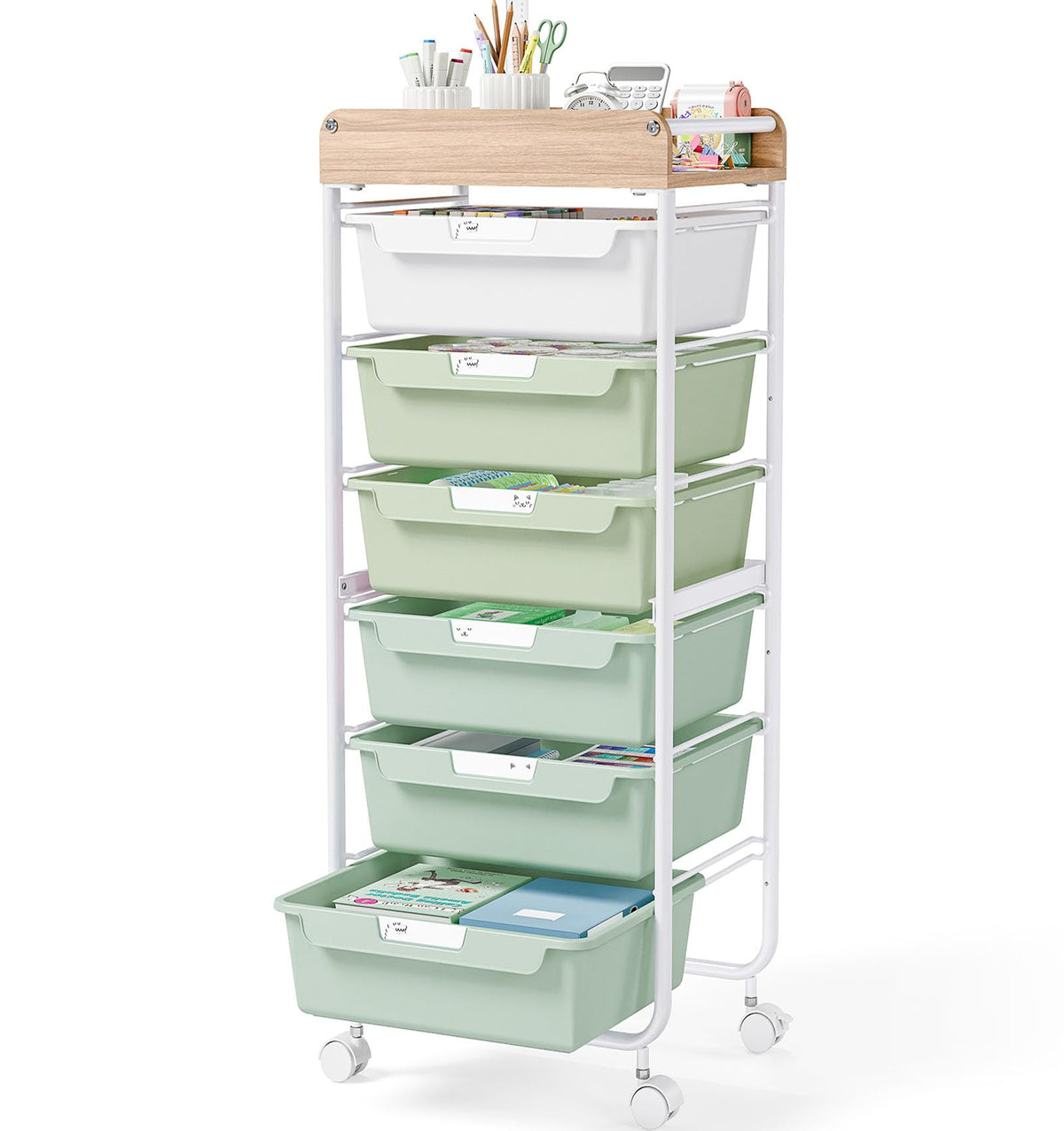 6 Drawer Rolling Cart for Craft Storage,Utility Drawer Cart,Green