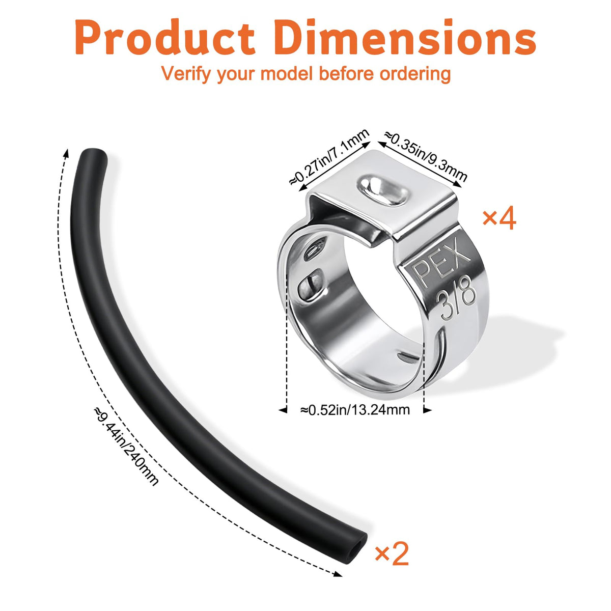 A16223 Air Compressor Replacement Hose with CAC-1206-1 Clamp, 6-Pack