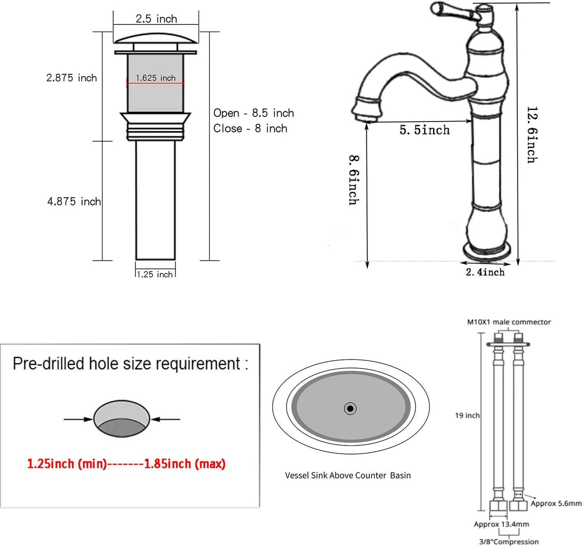 360° Swivel Chrome Single Handle One Hole Bathroom Sink Faucet Matching with Pop Up Drain | 360° Swivel, Matching